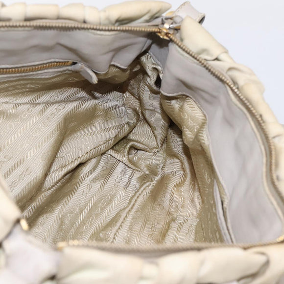 PRADA Gathered Hand Bag Nylon 2way Beige Gold Auth 201930