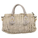 PRADA Gathered Hand Bag Nylon 2way Beige Gold Auth 201930-2