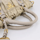 PRADA Gathered Hand Bag Nylon 2way Beige Gold Auth 201930-7