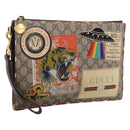 GUCCI GG Supreme Courier Clutch Bag PVC Beige 473915 Auth 201932A-1