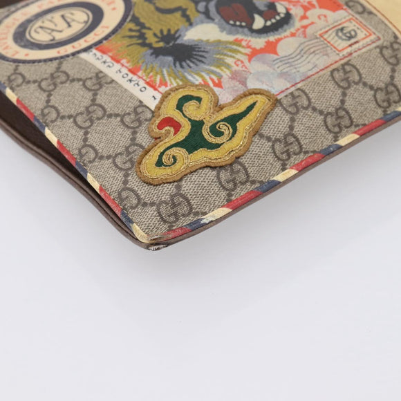 GUCCI GG Supreme Courier Clutch Bag PVC Beige 473915 Auth 201932A