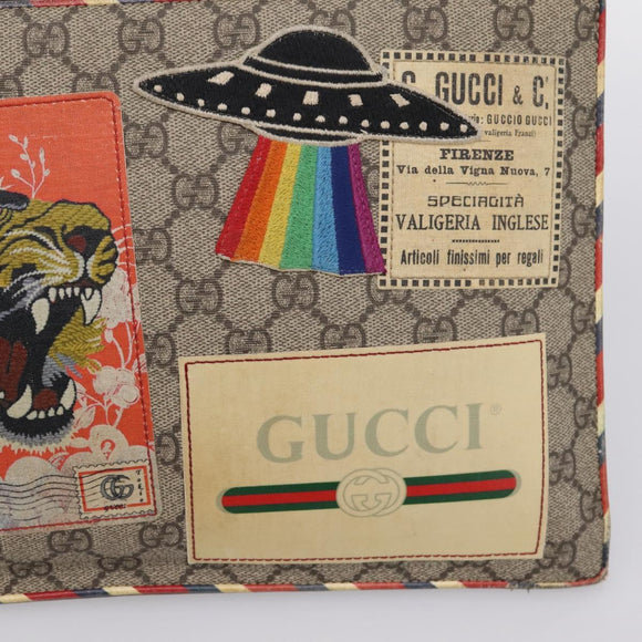 GUCCI GG Supreme Courier Clutch Bag PVC Beige 473915 Auth 201932A