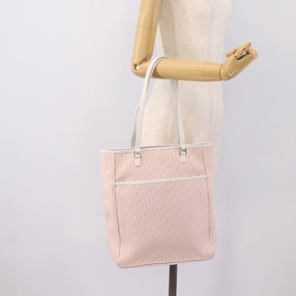 Christian Dior Trotter Canvas Tote Bag Pink Silver Auth 201935A