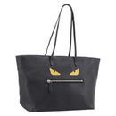 FENDI Monster Tote Bag Leather Black Silver Auth 201937-1