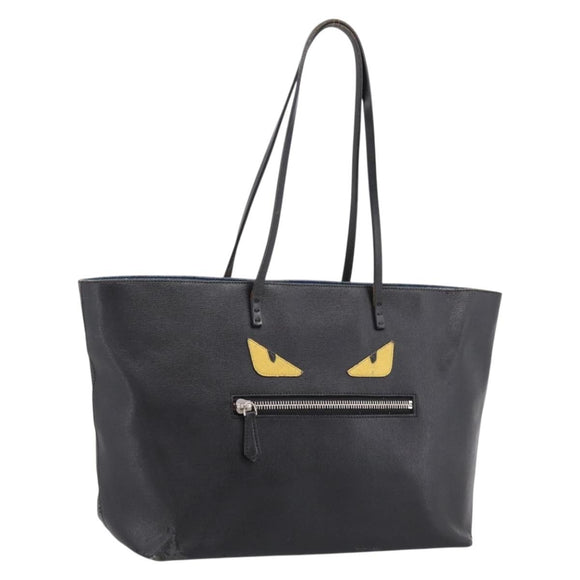 FENDI Monster Tote Bag Leather Black Silver Auth 201937