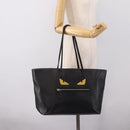 FENDI Monster Tote Bag Leather Black Silver Auth 201937-23