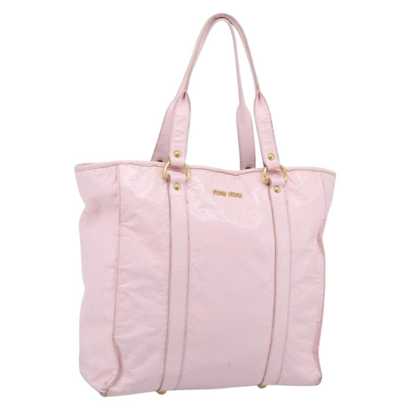 Miu Miu Tote Bag Patent leather Pink Gold Auth 201938