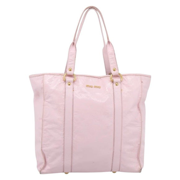 Miu Miu Tote Bag Patent leather Pink Gold Auth 201938