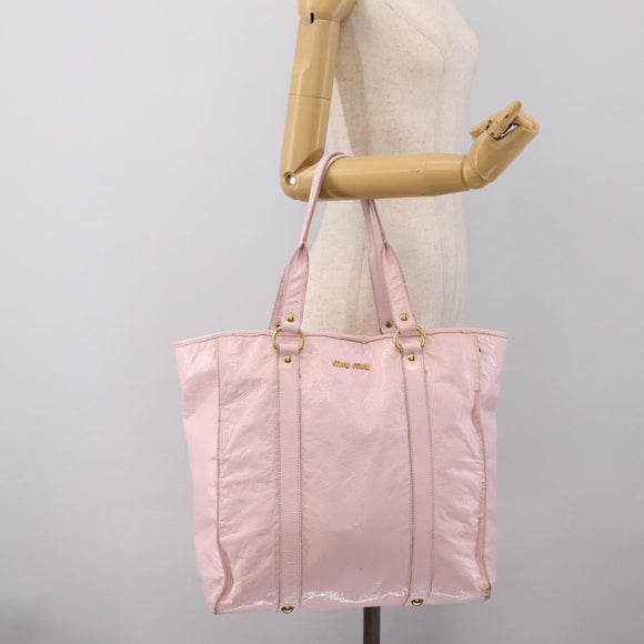 Miu Miu Tote Bag Patent leather Pink Gold Auth 201938