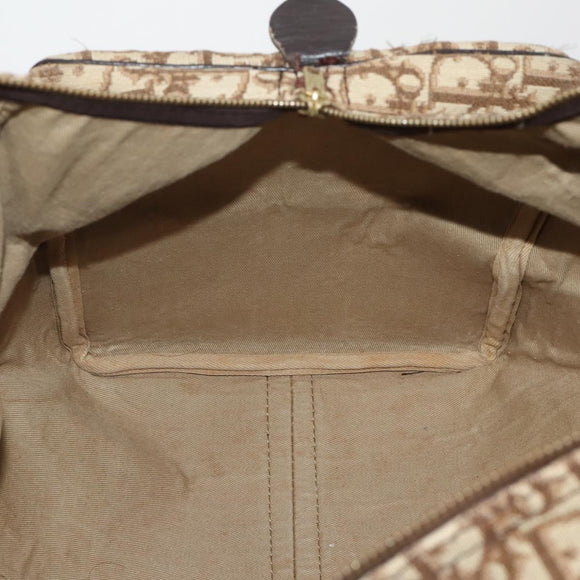 Christian Dior Trotter Canvas Boston Bag Brown Gold Auth 201940