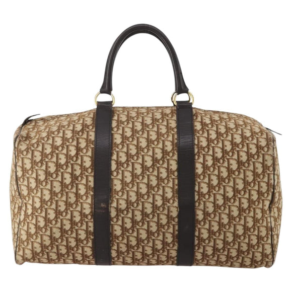 Christian Dior Trotter Canvas Boston Bag Brown Gold Auth 201940