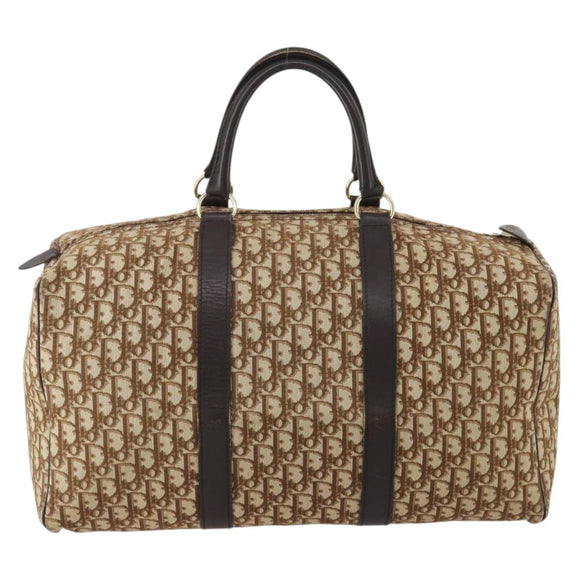 Christian Dior Trotter Canvas Boston Bag Brown Gold Auth 201940