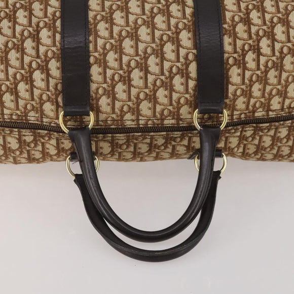 Christian Dior Trotter Canvas Boston Bag Brown Gold Auth 201940