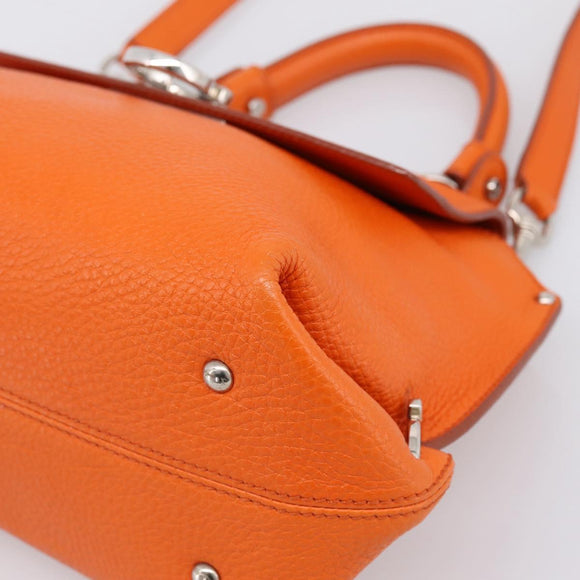 Salvatore Ferragamo Sofia Gancini Bag Leather 2way Orange Silver Auth 201941A