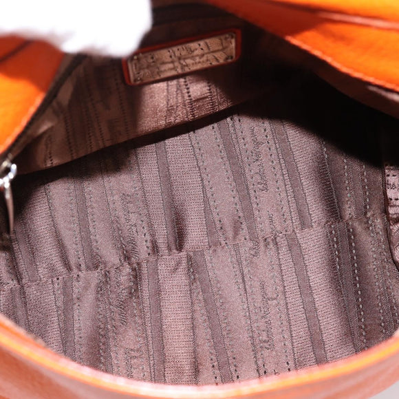 Salvatore Ferragamo Sofia Gancini Bag Leather 2way Orange Silver Auth 201941A