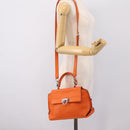 Salvatore Ferragamo Sofia Gancini Bag Leather 2way Orange Silver Auth 201941A-26