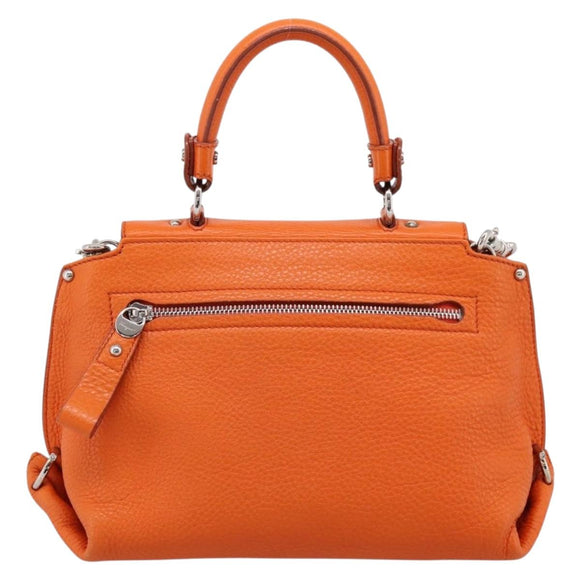 Salvatore Ferragamo Sofia Gancini Bag Leather 2way Orange Silver Auth 201941A