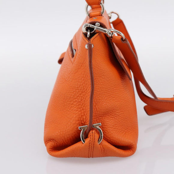 Salvatore Ferragamo Sofia Gancini Bag Leather 2way Orange Silver Auth 201941A