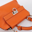Salvatore Ferragamo Sofia Gancini Bag Leather 2way Orange Silver Auth 201941A-6