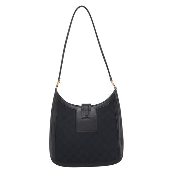 GUCCI GG Canvas Shoulder Bag Black Gold 001 4142 Auth 201947A