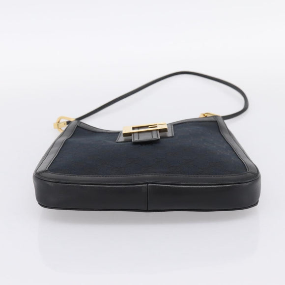 GUCCI GG Canvas Shoulder Bag Black Gold 001 4142 Auth 201947A