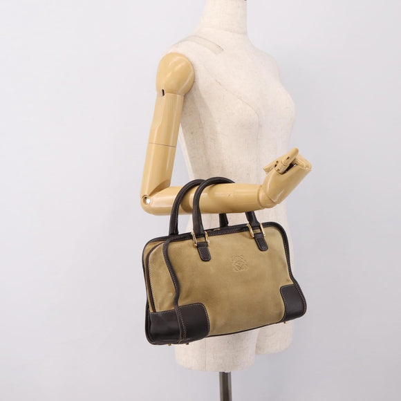 LOEWE Amazona 28 Hand Bag Suede Beige Gold Auth 201951