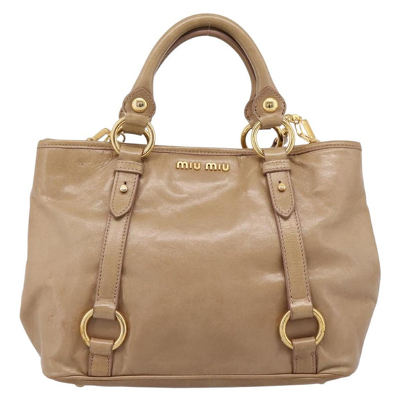 Miu Miu Hand Bag Vittero Dino Leather 2way Beige Gold Auth 201952A