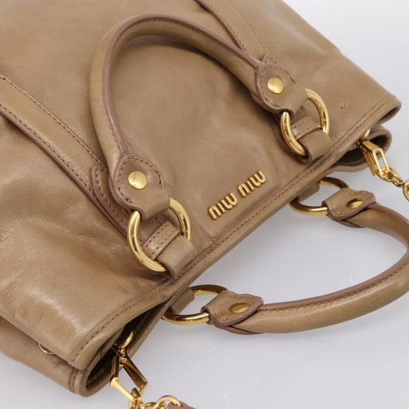 Miu Miu Hand Bag Vittero Dino Leather 2way Beige Gold Auth 201952A
