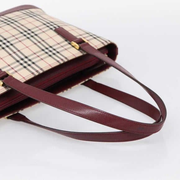 BURBERRY Nova Check Tote Bag Canvas Beige Gold Auth 201953