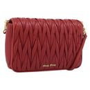 Miu Miu Matelasse Shoulder Bag Leather Red Gold Auth 201956-1