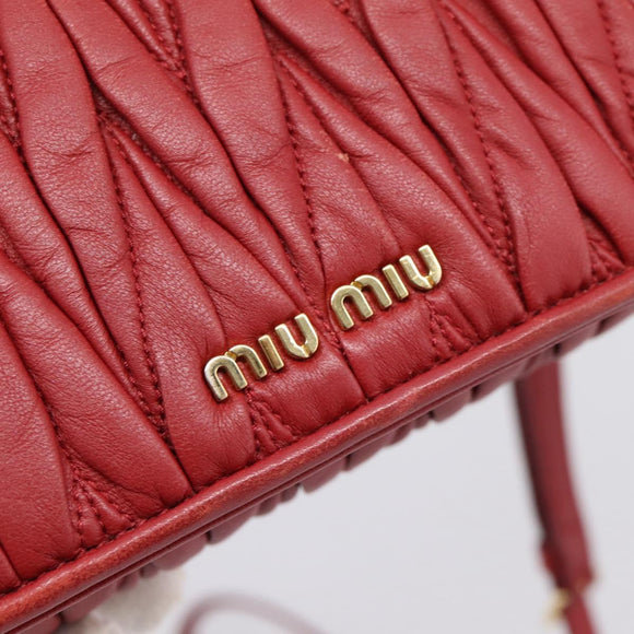 Miu Miu Matelasse Shoulder Bag Leather Red Gold Auth 201956