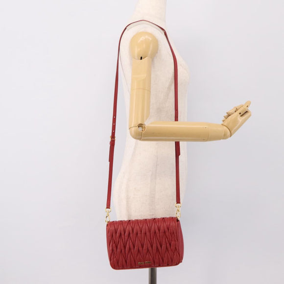 Miu Miu Matelasse Shoulder Bag Leather Red Gold Auth 201956