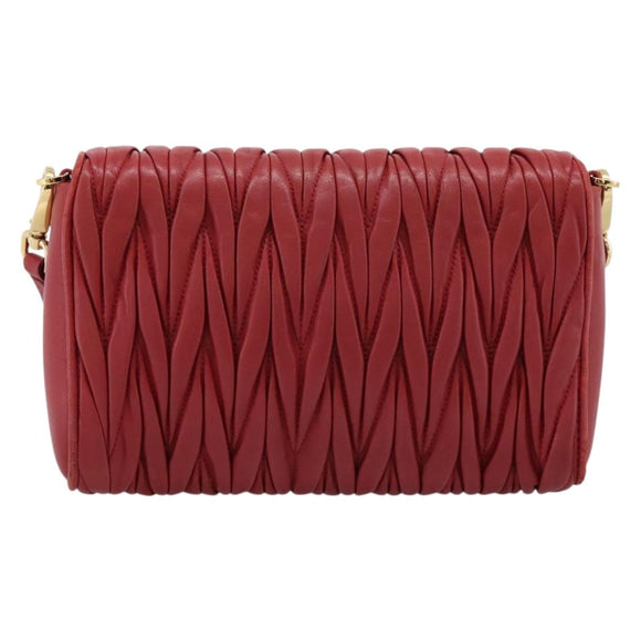 Miu Miu Matelasse Shoulder Bag Leather Red Gold Auth 201956