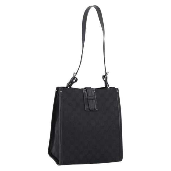 GUCCI GG Canvas Shoulder Bag Black Silver Auth 201960