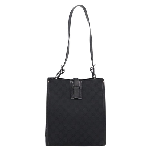 GUCCI GG Canvas Shoulder Bag Black Silver Auth 201960