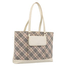 BURBERRY Nova Check Tote Bag Canvas Ivory Silver Auth 201961-1