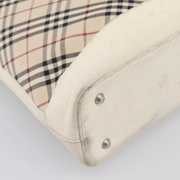 BURBERRY Nova Check Tote Bag Canvas Ivory Silver Auth 201961
