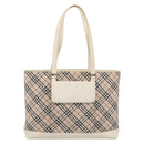 BURBERRY Nova Check Tote Bag Canvas Ivory Silver Auth 201961-2