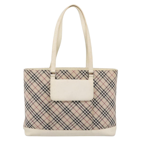 BURBERRY Nova Check Tote Bag Canvas Ivory Silver Auth 201961