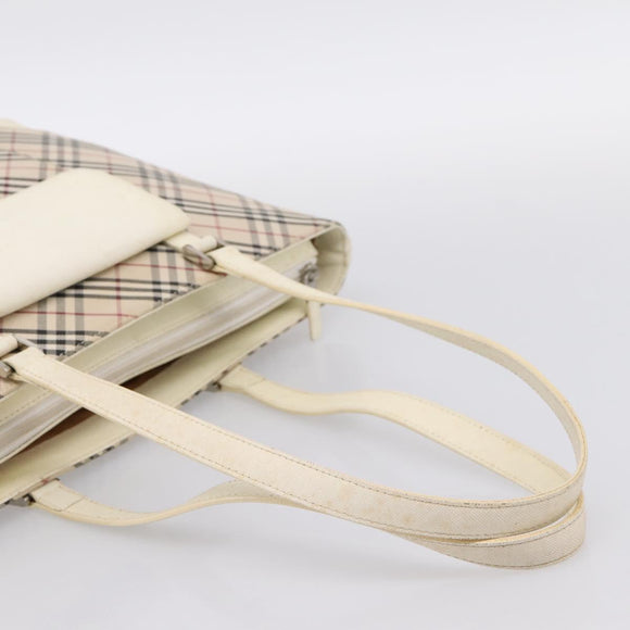 BURBERRY Nova Check Tote Bag Canvas Ivory Silver Auth 201961