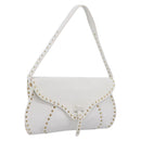 CELINE Shoulder Bag Leather Gold White Auth 201963-1