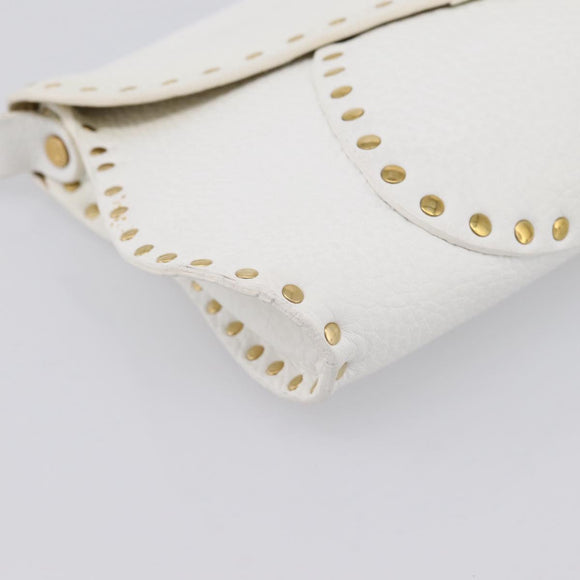 CELINE Shoulder Bag Leather Gold White Auth 201963