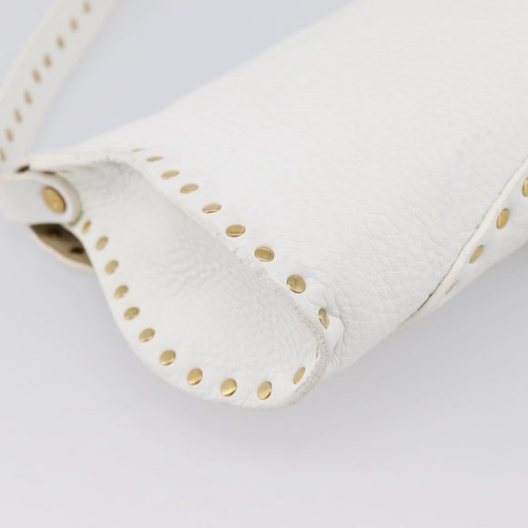 CELINE Shoulder Bag Leather Gold White Auth 201963