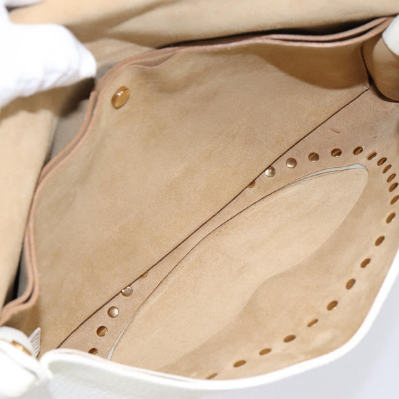 CELINE Shoulder Bag Leather Gold White Auth 201963