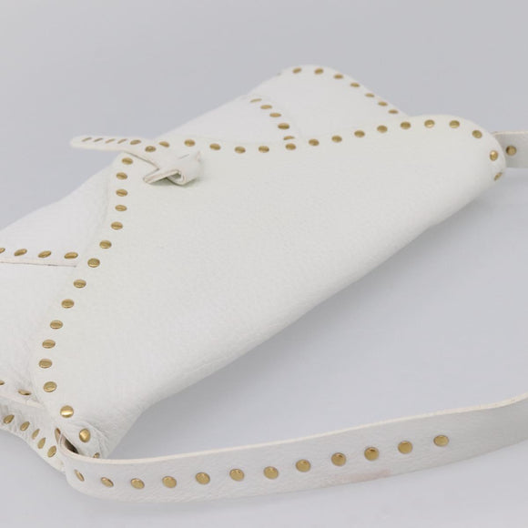 CELINE Shoulder Bag Leather Gold White Auth 201963