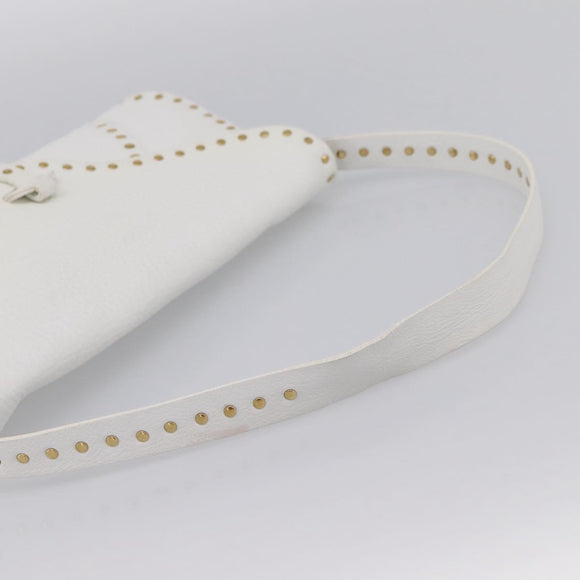 CELINE Shoulder Bag Leather Gold White Auth 201963