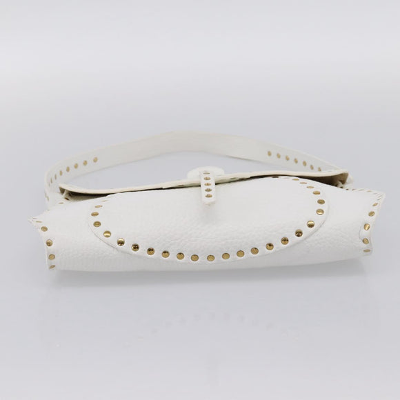 CELINE Shoulder Bag Leather Gold White Auth 201963