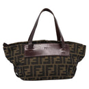 FENDI Zucca Canvas Hand Bag Black Brown Auth 201964-13