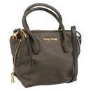 Miu Miu Hand Bag Leather 2way Khaki Gold Auth 201966A-1