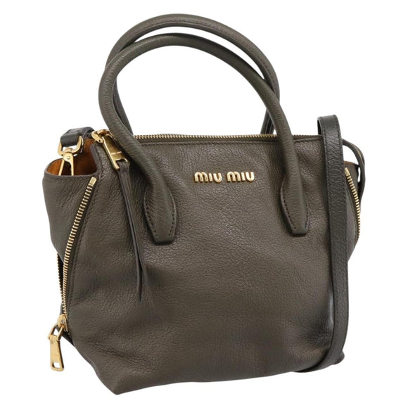 Miu Miu Hand Bag Leather 2way Khaki Gold Auth 201966A